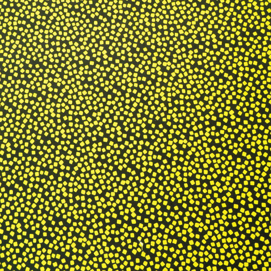 Yellow Square Printed Black Silk Panama