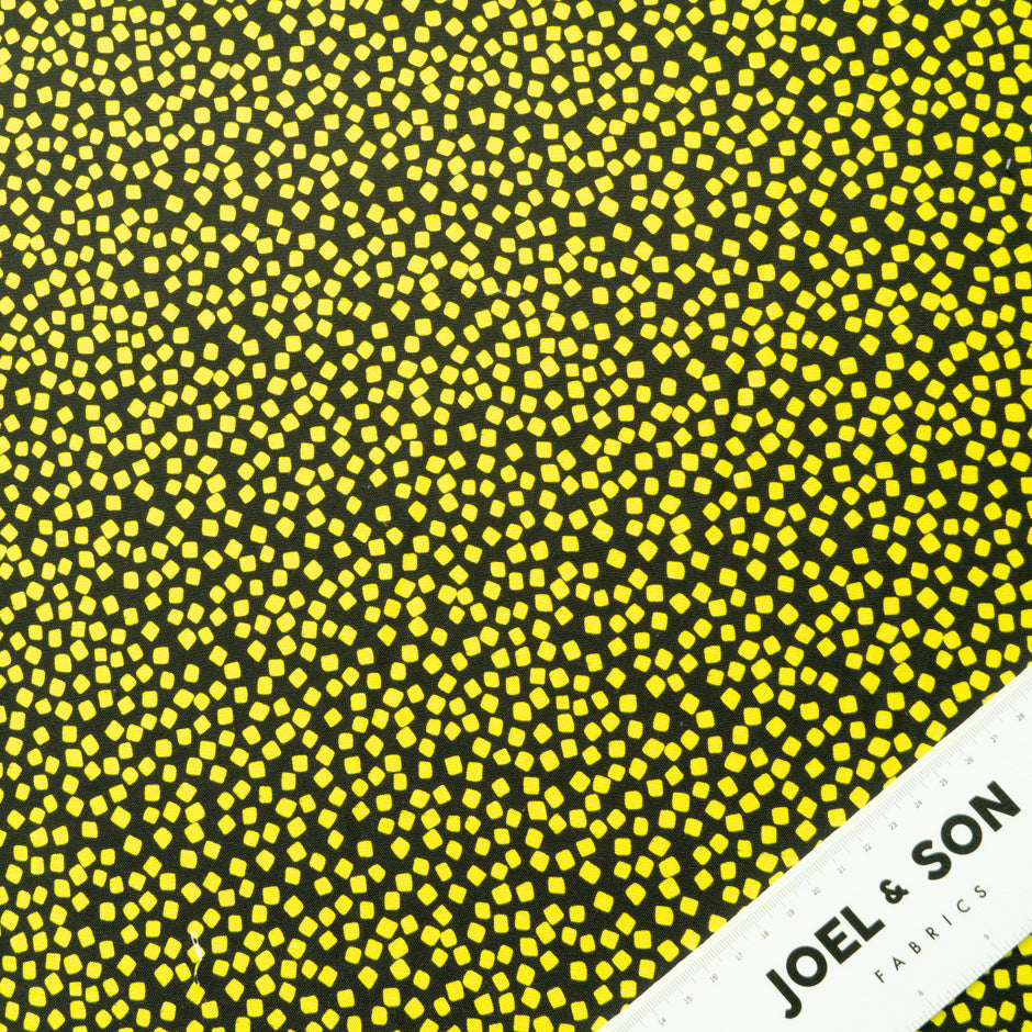 Yellow Square Printed Black Silk Panama