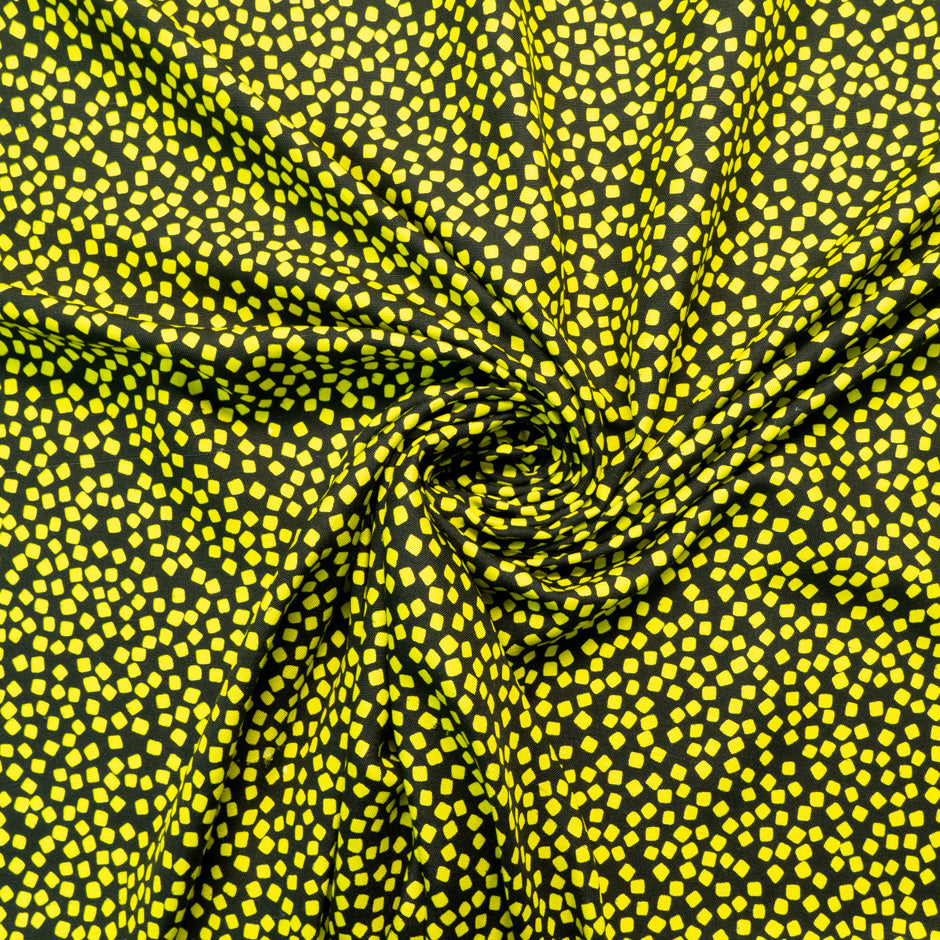 Yellow Square Printed Black Silk Panama