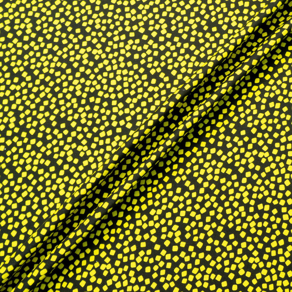Yellow Square Printed Black Silk Panama