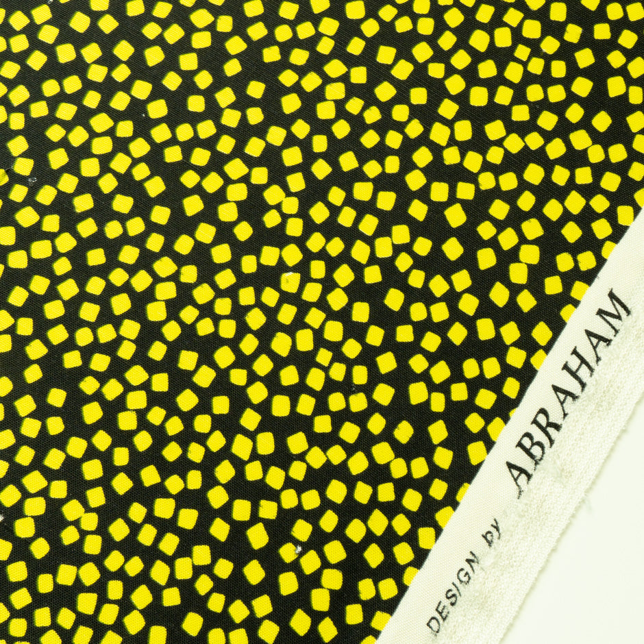 Yellow Square Printed Black Silk Panama