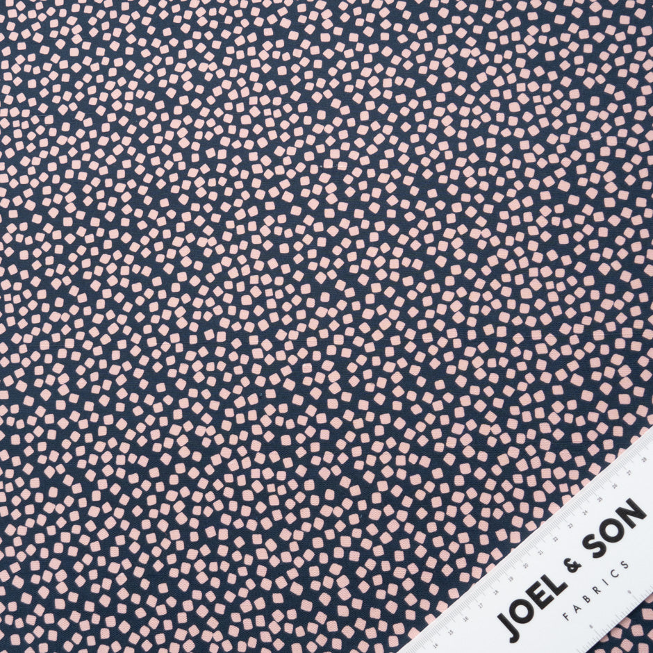 Pink Square Printed Navy Blue Silk Panama