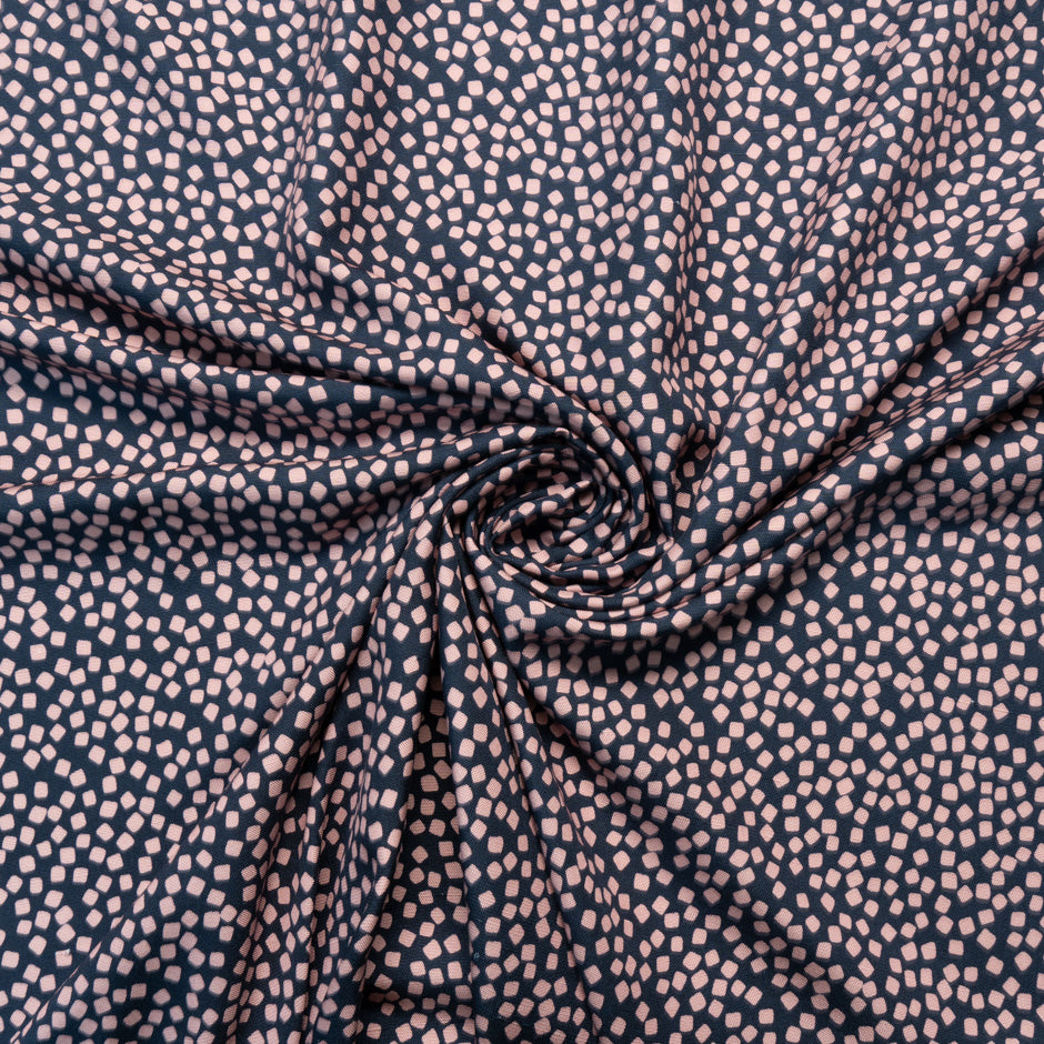 Pink Square Printed Navy Blue Silk Panama