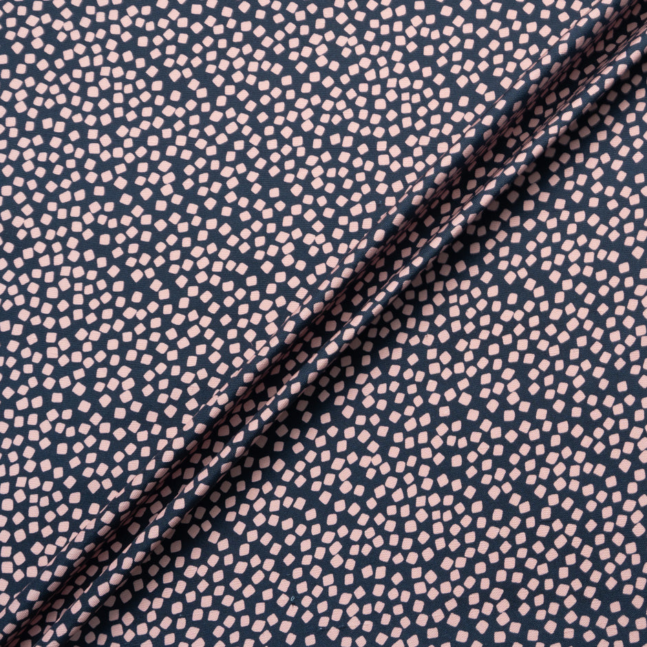 Pink Square Printed Navy Blue Silk Panama