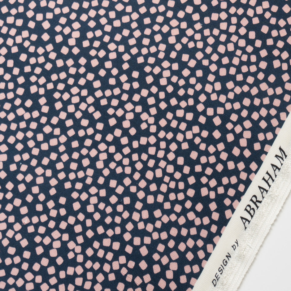 Pink Square Printed Navy Blue Silk Panama