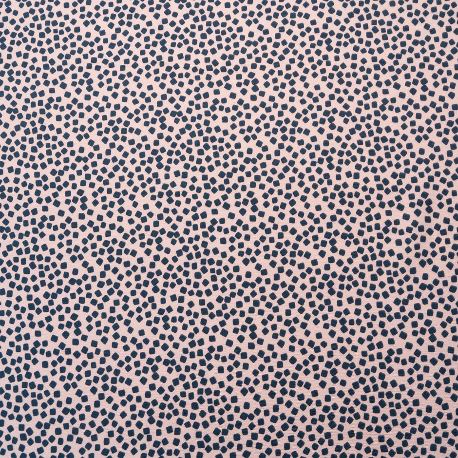 Navy Square Printed Baby Pink Silk Panama