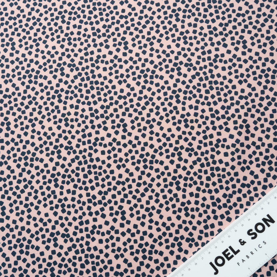 Navy Square Printed Baby Pink Silk Panama