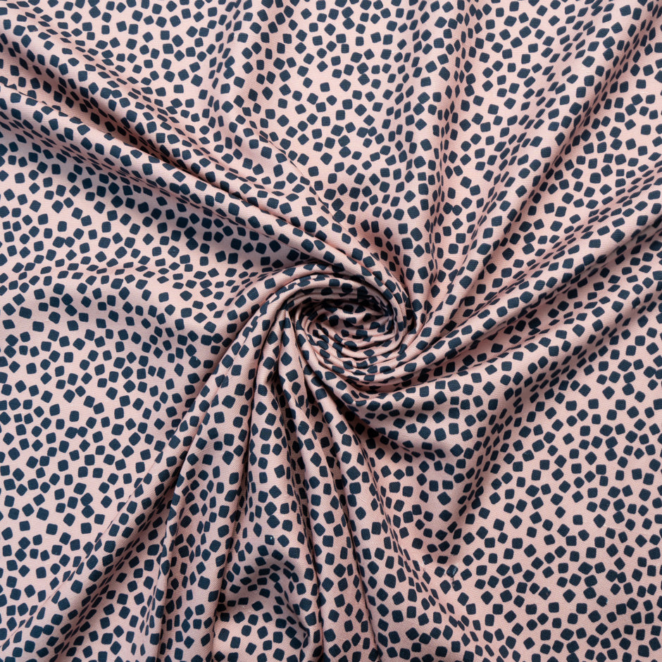Navy Square Printed Baby Pink Silk Panama