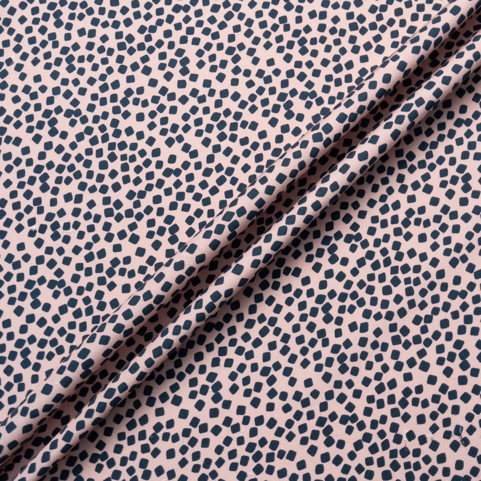Navy Square Printed Baby Pink Silk Panama