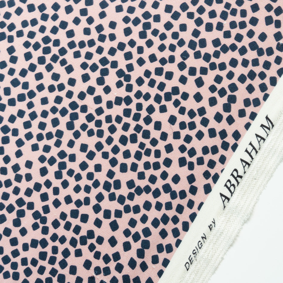 Navy Square Printed Baby Pink Silk Panama