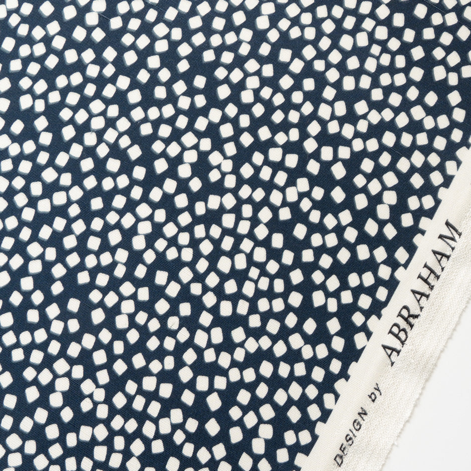 Off-White Square Printed Navy Blue Silk Panama