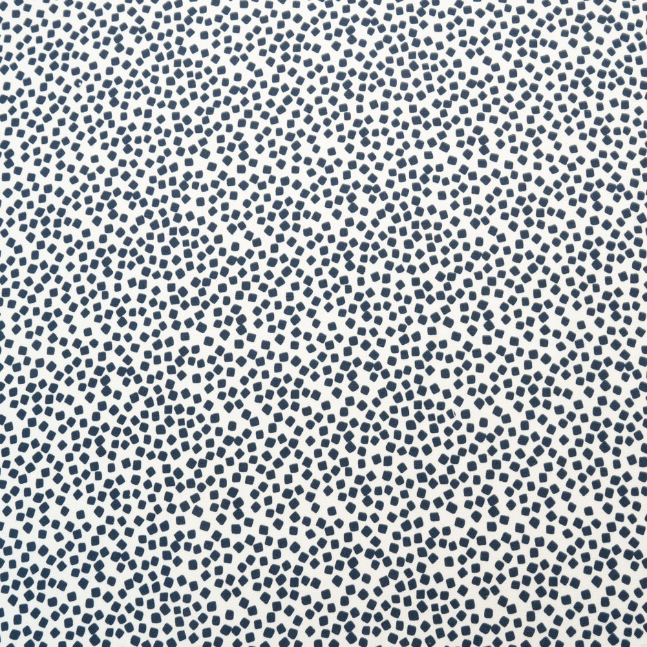 Navy Blue Square Printed Off-White Silk Panama