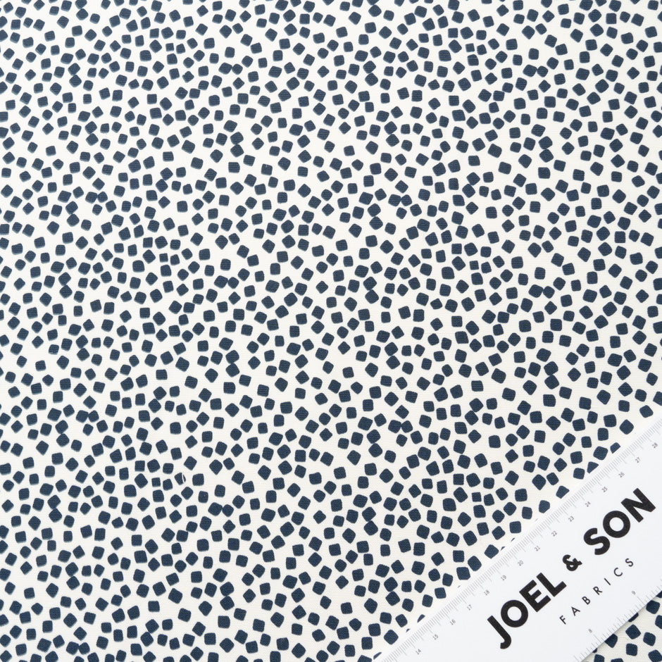 Navy Blue Square Printed Off-White Silk Panama