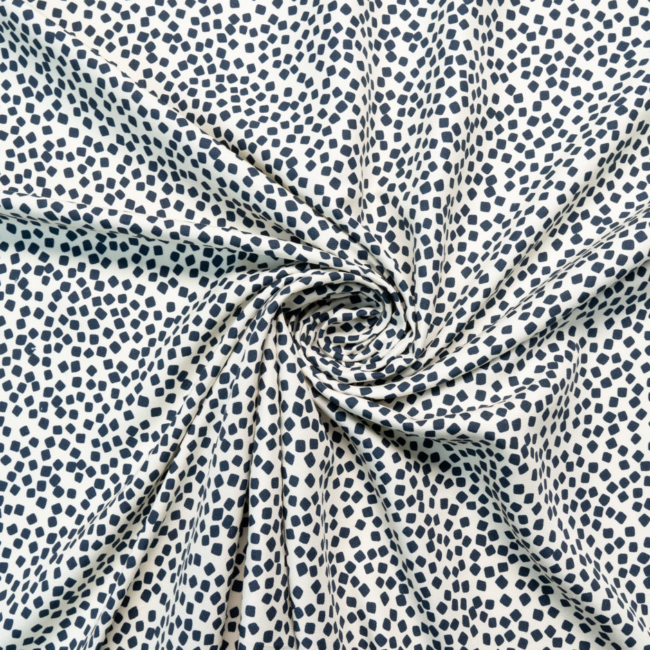 Navy Blue Square Printed Off-White Silk Panama