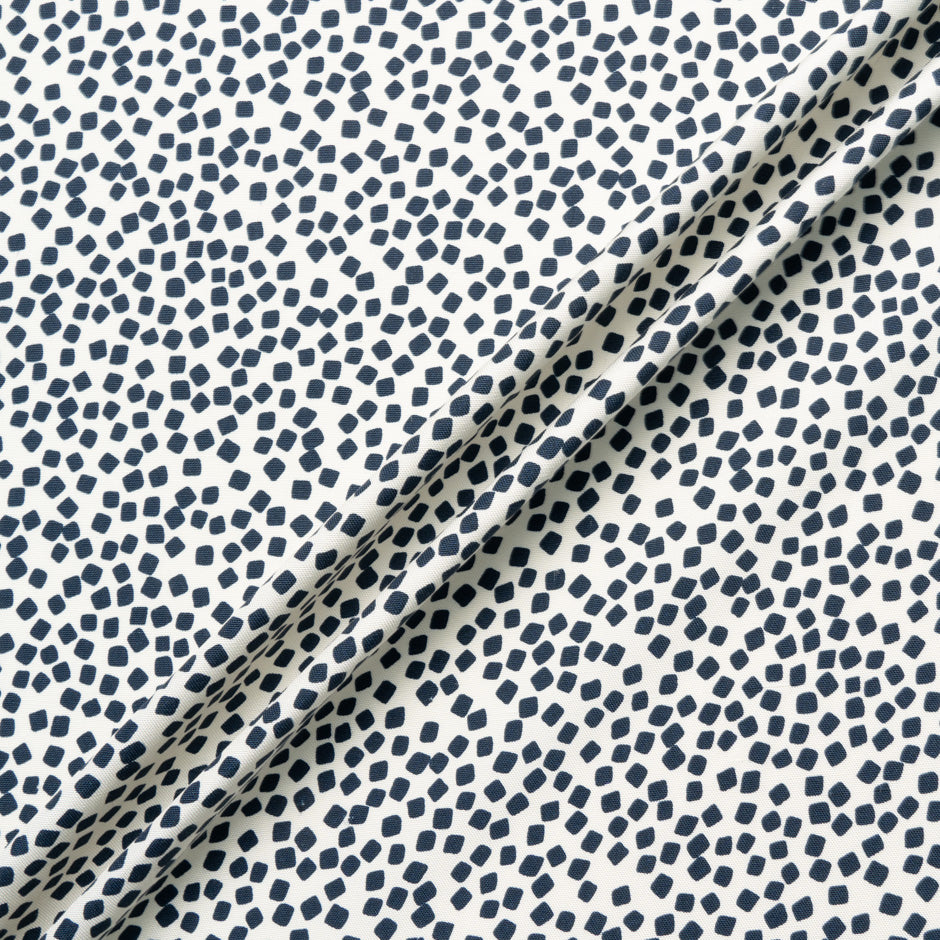 Navy Blue Square Printed Off-White Silk Panama