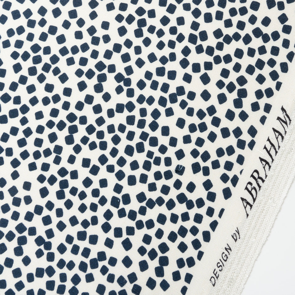 Navy Blue Square Printed Off-White Silk Panama