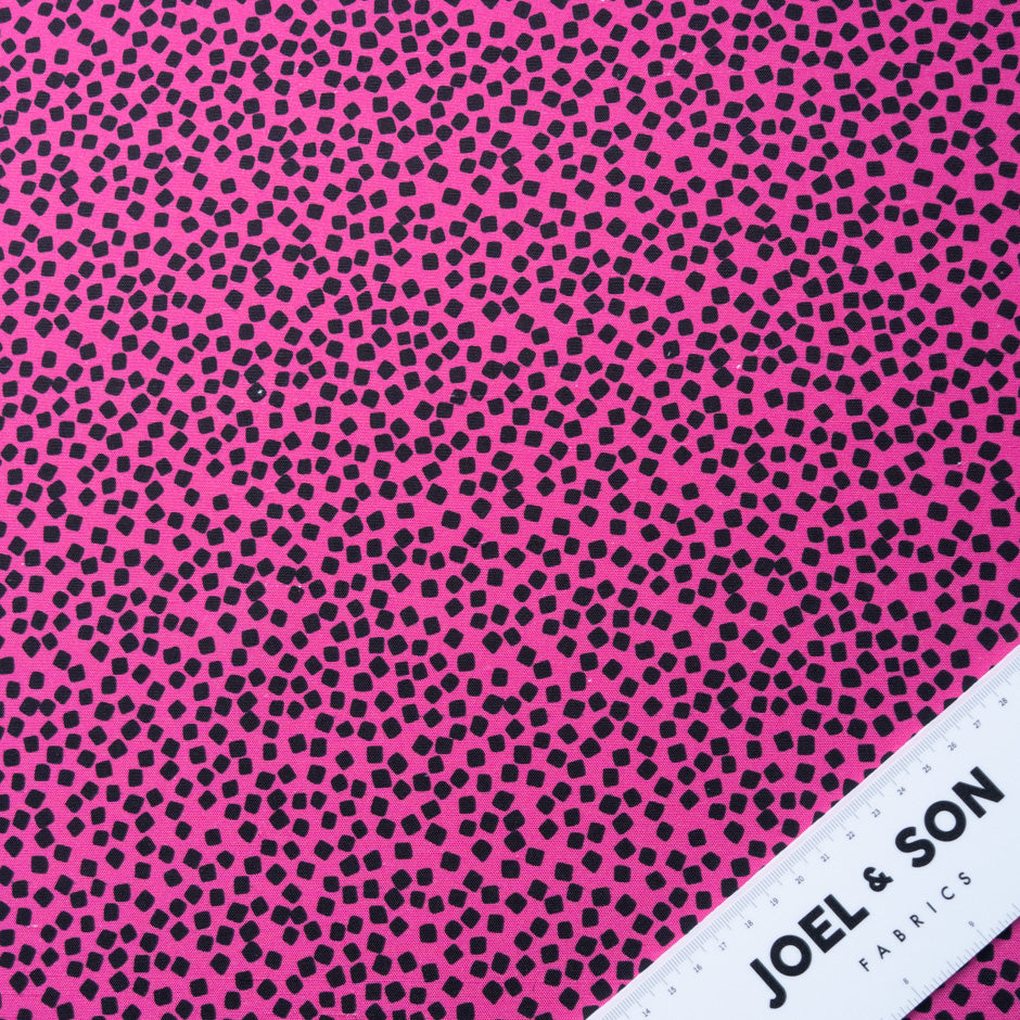 Brown Square Printed Fuchsia Pink Silk Panama