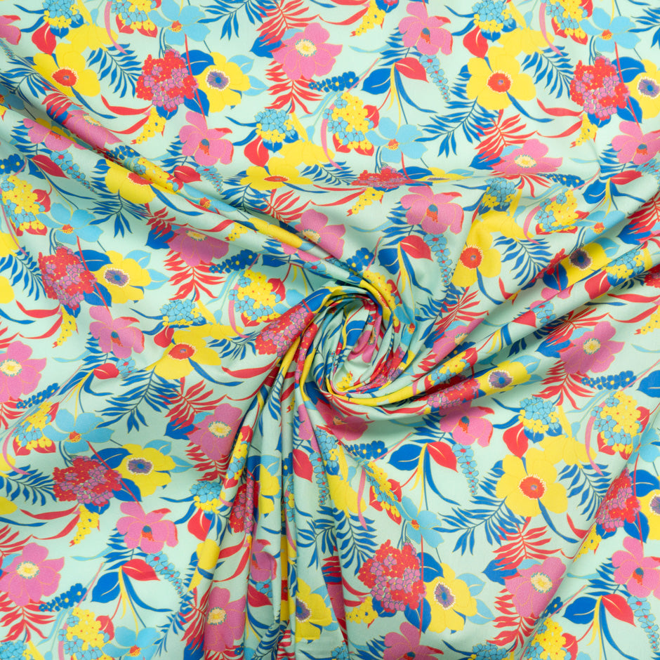 Pink & Yellow Floral Printed Mint Dani Maki Cotton