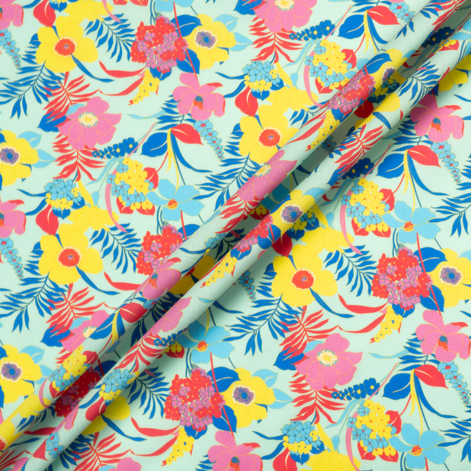 Pink & Yellow Floral Printed Mint Dani Maki Cotton