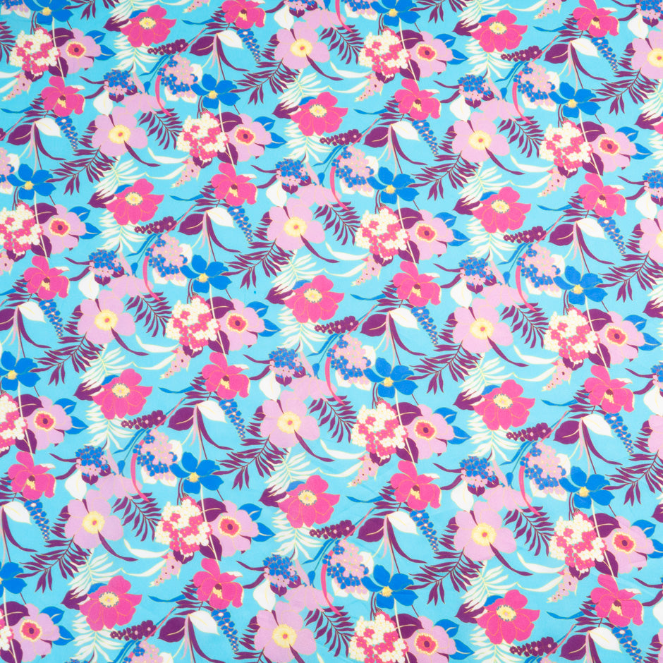 Pink Floral Printed Blue Dani Maki Cotton