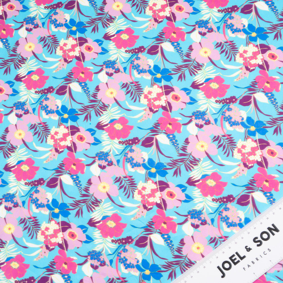 Pink Floral Printed Blue Dani Maki Cotton