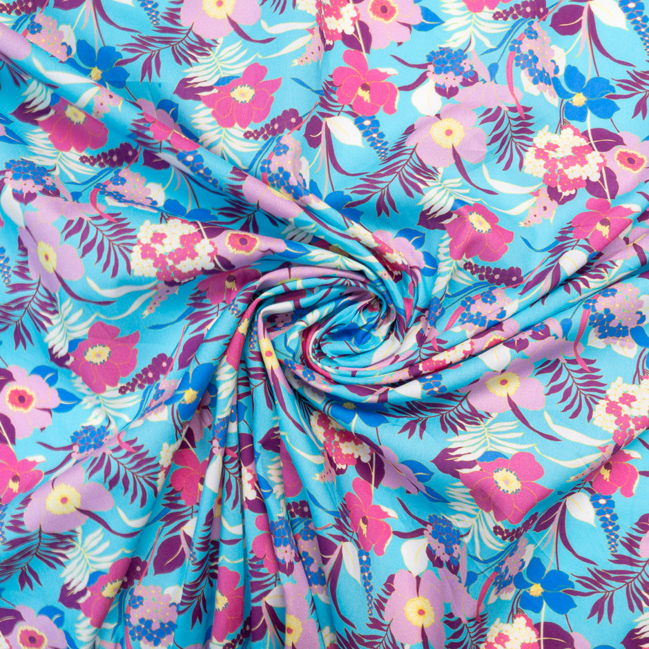Pink Floral Printed Blue Dani Maki Cotton