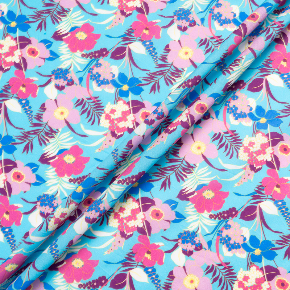 Pink Floral Printed Blue Dani Maki Cotton
