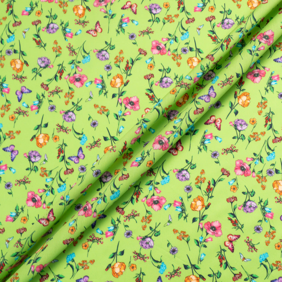 Butterfly & Floral Printed Lime Green Dani Maki Cotton