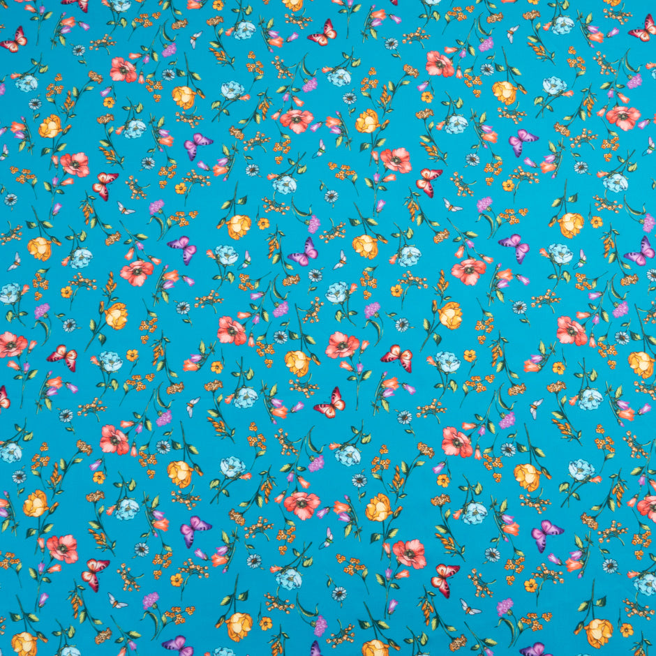 Butterfly & Floral Printed Teal Blue Dani Maki Cotton