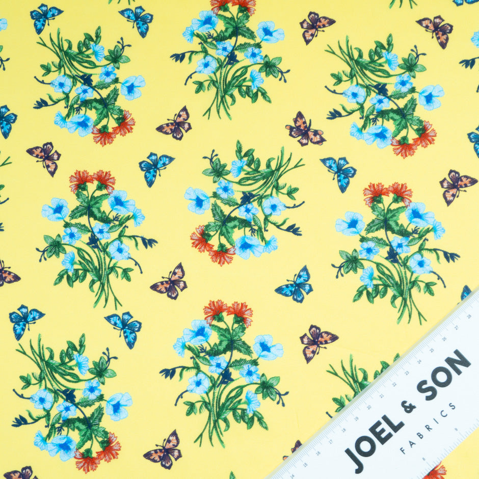 Floral & Butterfly Printed Yellow Dani Maki Cotton