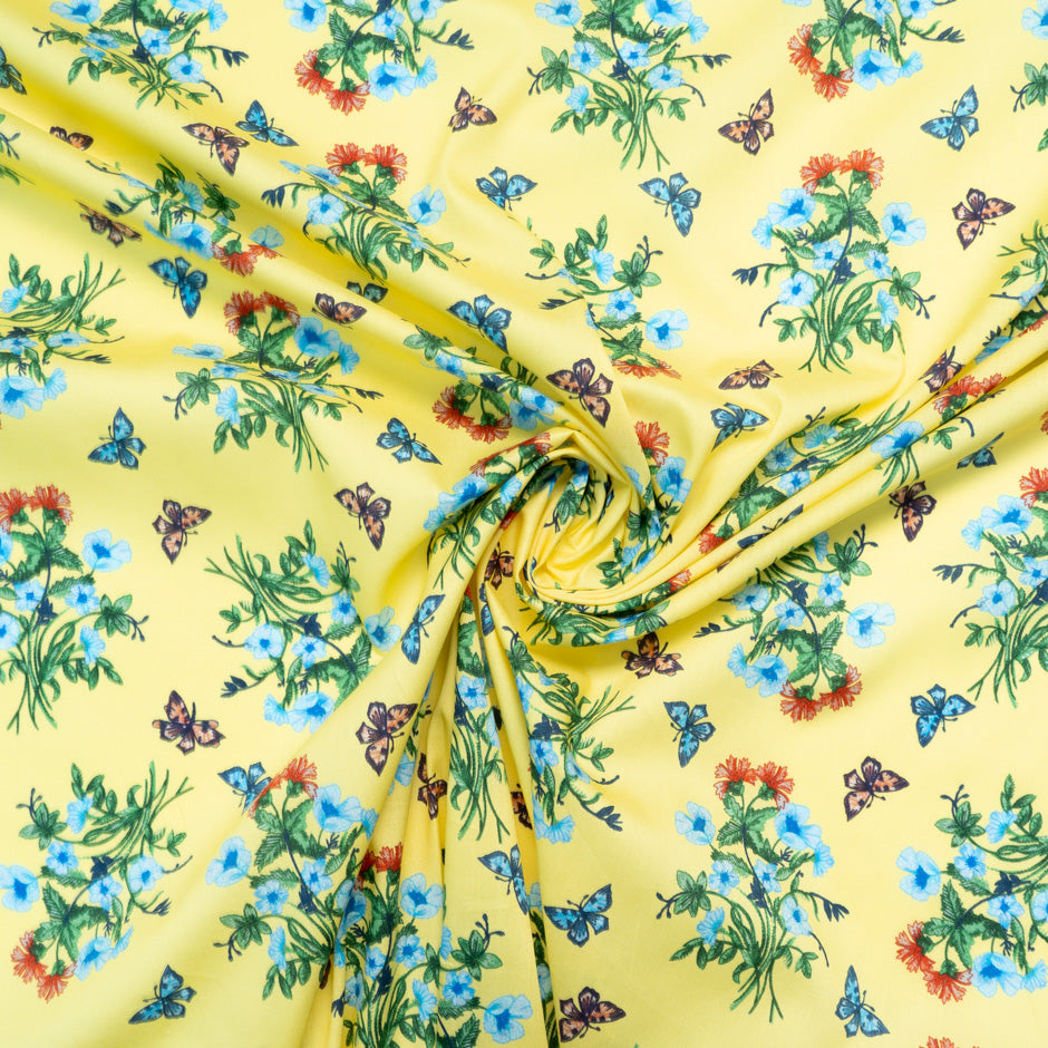 Floral & Butterfly Printed Yellow Dani Maki Cotton