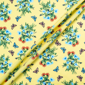 Floral & Butterfly Printed Yellow Dani Maki Cotton