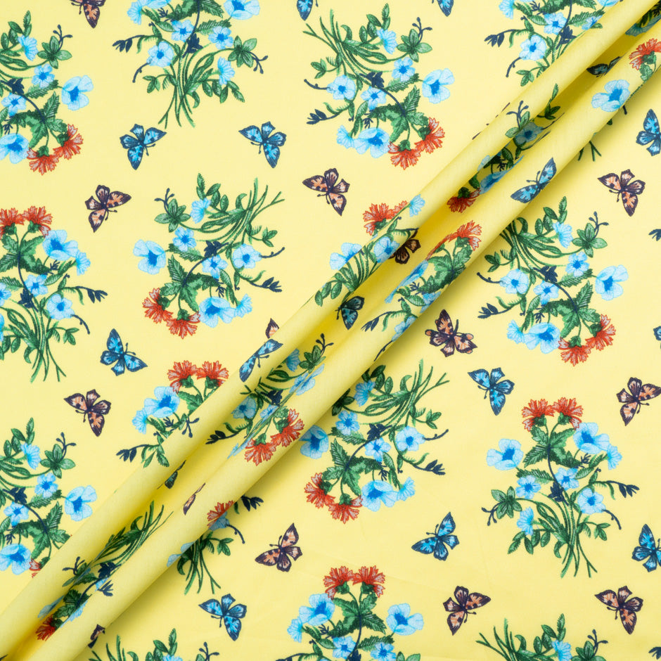 Floral & Butterfly Printed Yellow Dani Maki Cotton
