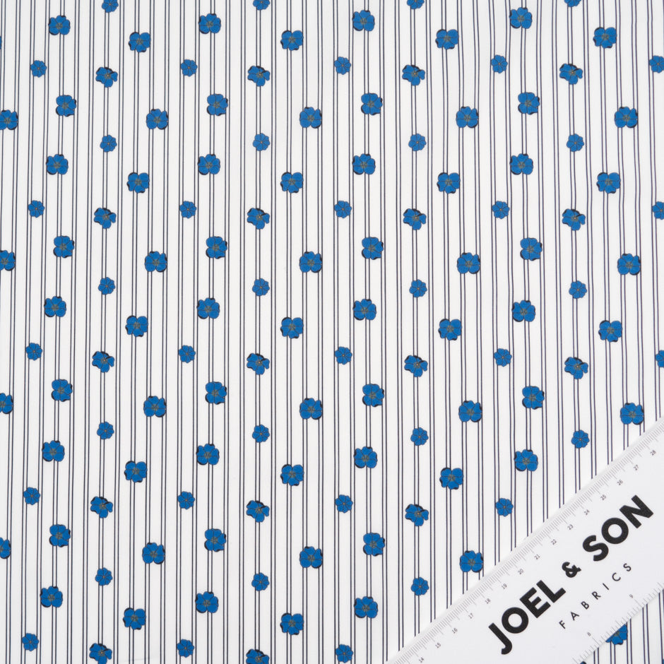 Deep Blue Floral Printed White Striped Luxury Cotton