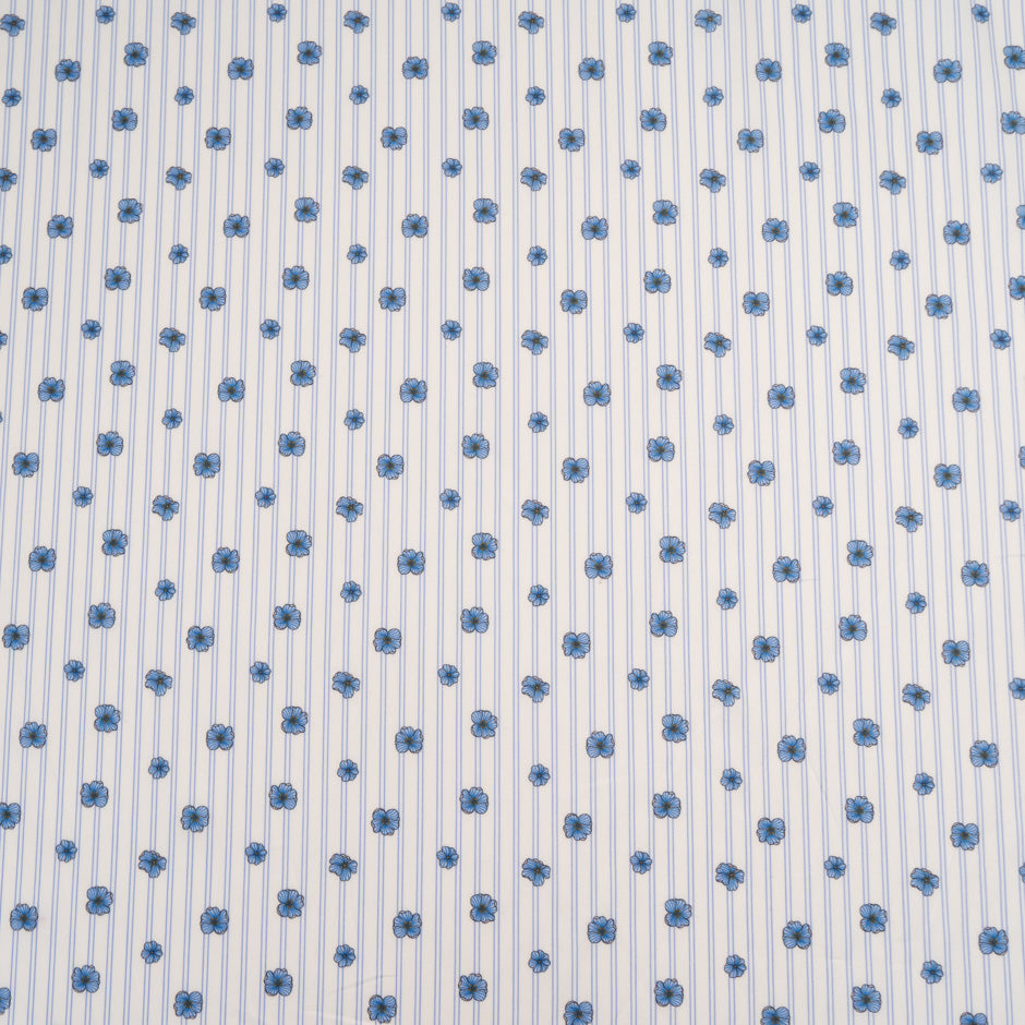 Blue Floral Printed Blue Striped Luxury Cotton