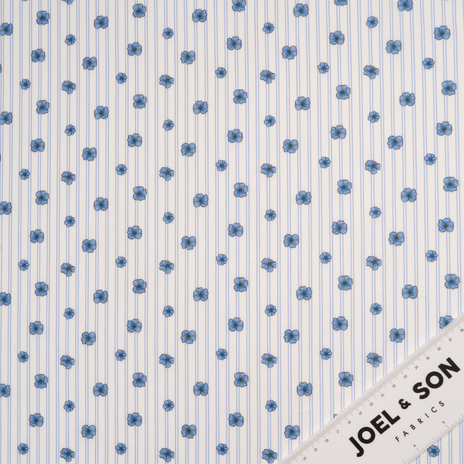 Blue Floral Printed Blue Striped Luxury Cotton