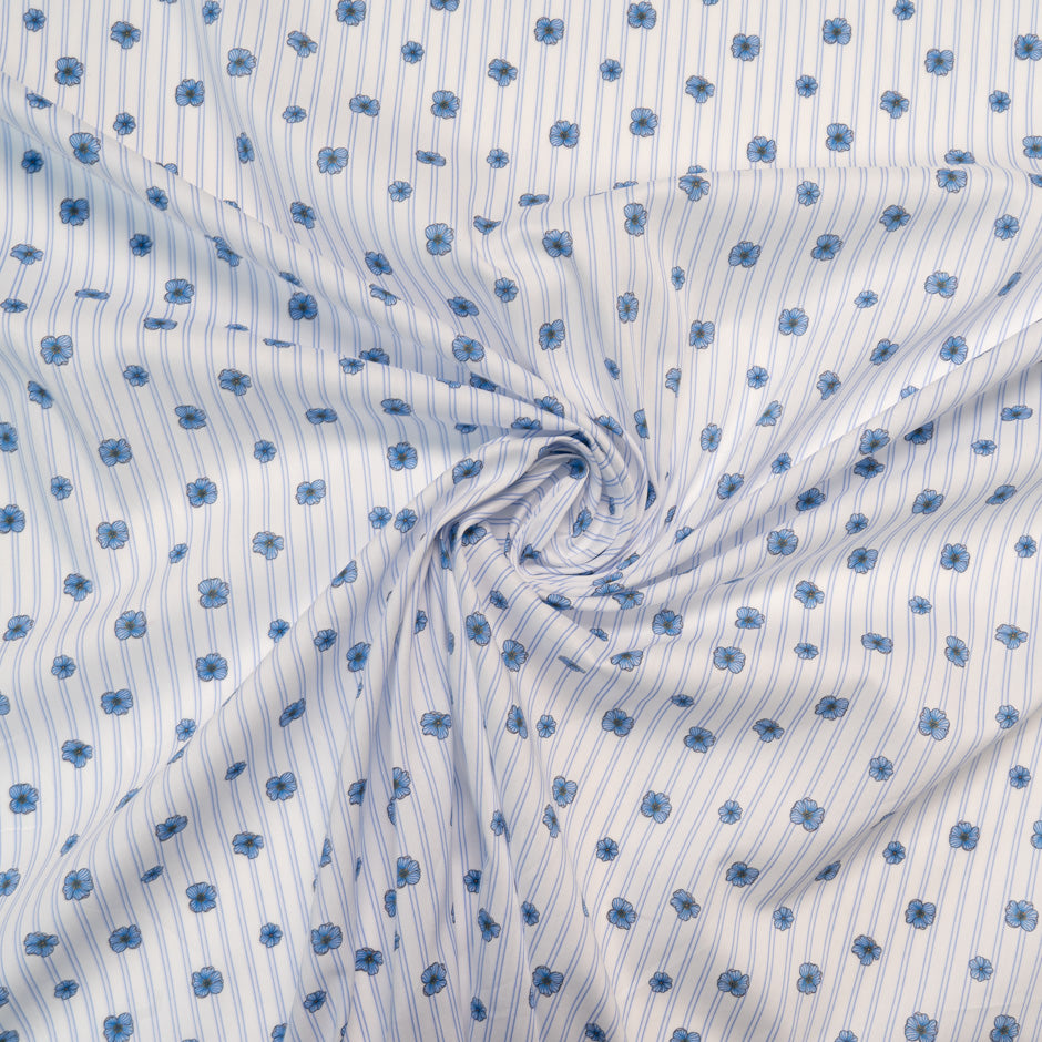 Blue Floral Printed Blue Striped Luxury Cotton