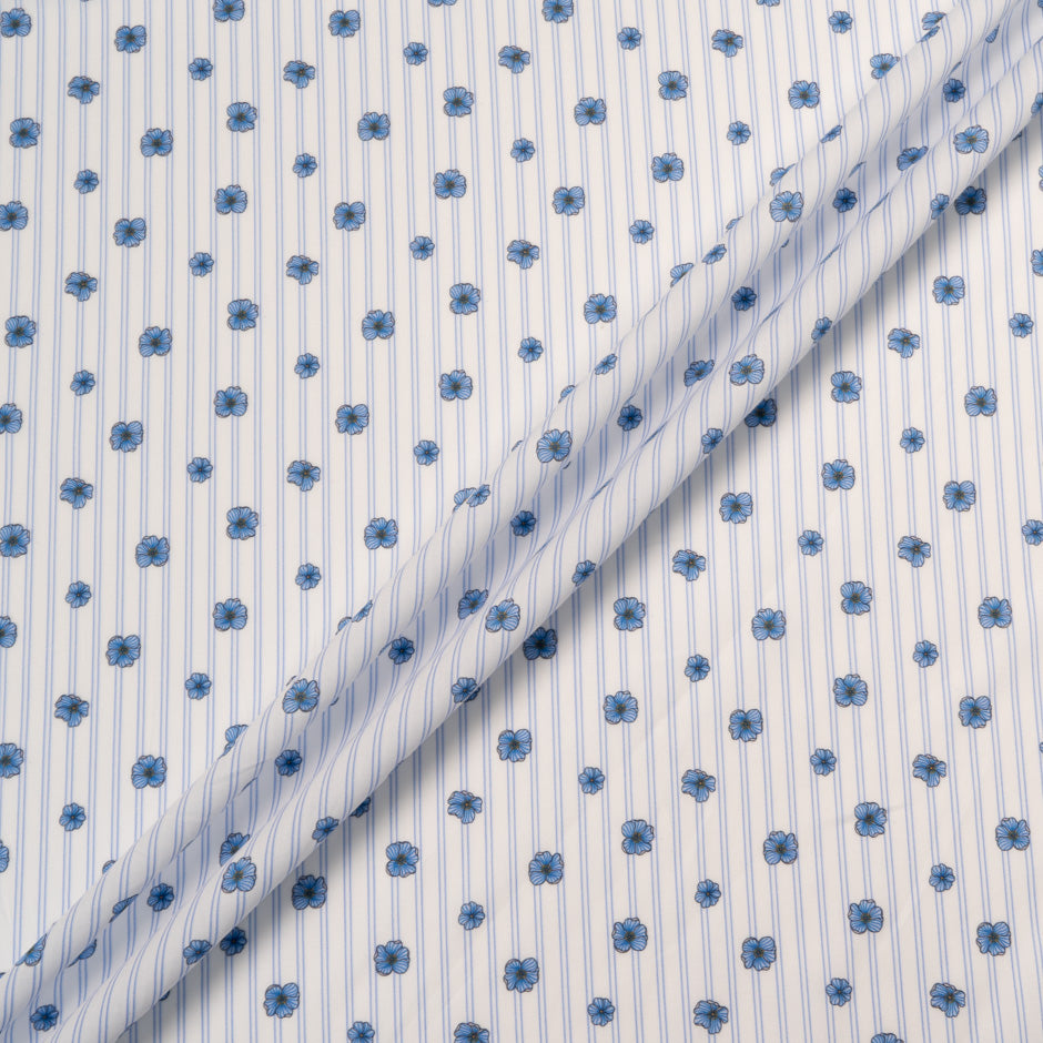 Blue Floral Printed Blue Striped Luxury Cotton
