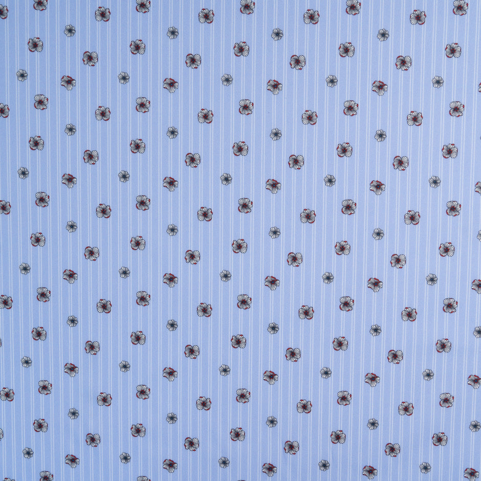 Floral Printed Striped Blue Luxury Cotton
