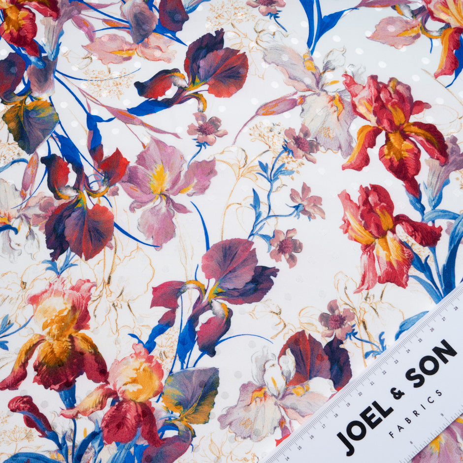 Cherry & Blue Floral Printed Silk Jacquard