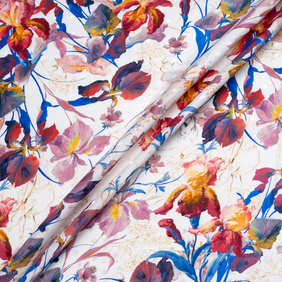 Cherry & Blue Floral Printed Silk Jacquard