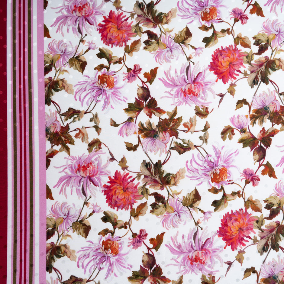 Pink & Olive Green Floral Printed Silk Jacquard