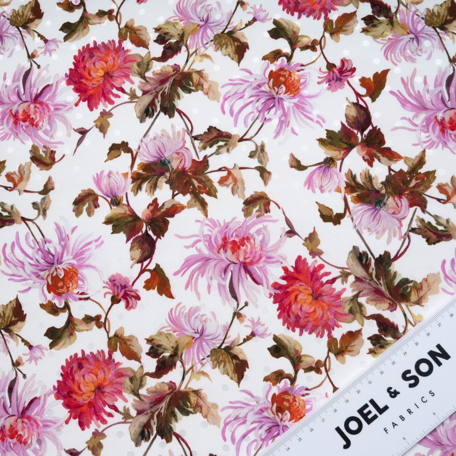 Pink & Olive Green Floral Printed Silk Jacquard