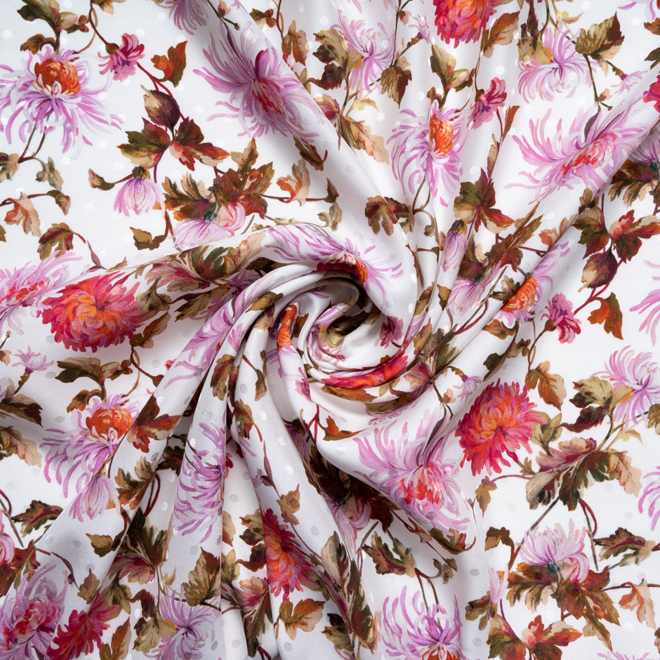 Pink & Olive Green Floral Printed Silk Jacquard