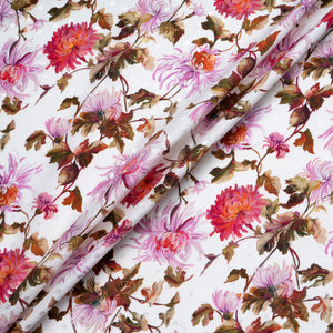 Pink & Olive Green Floral Printed Silk Jacquard