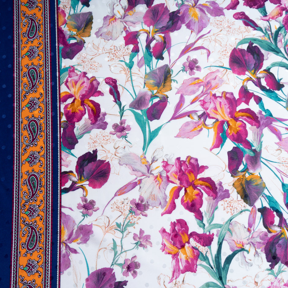 Magenta Pink Floral Printed Silk Jacquard