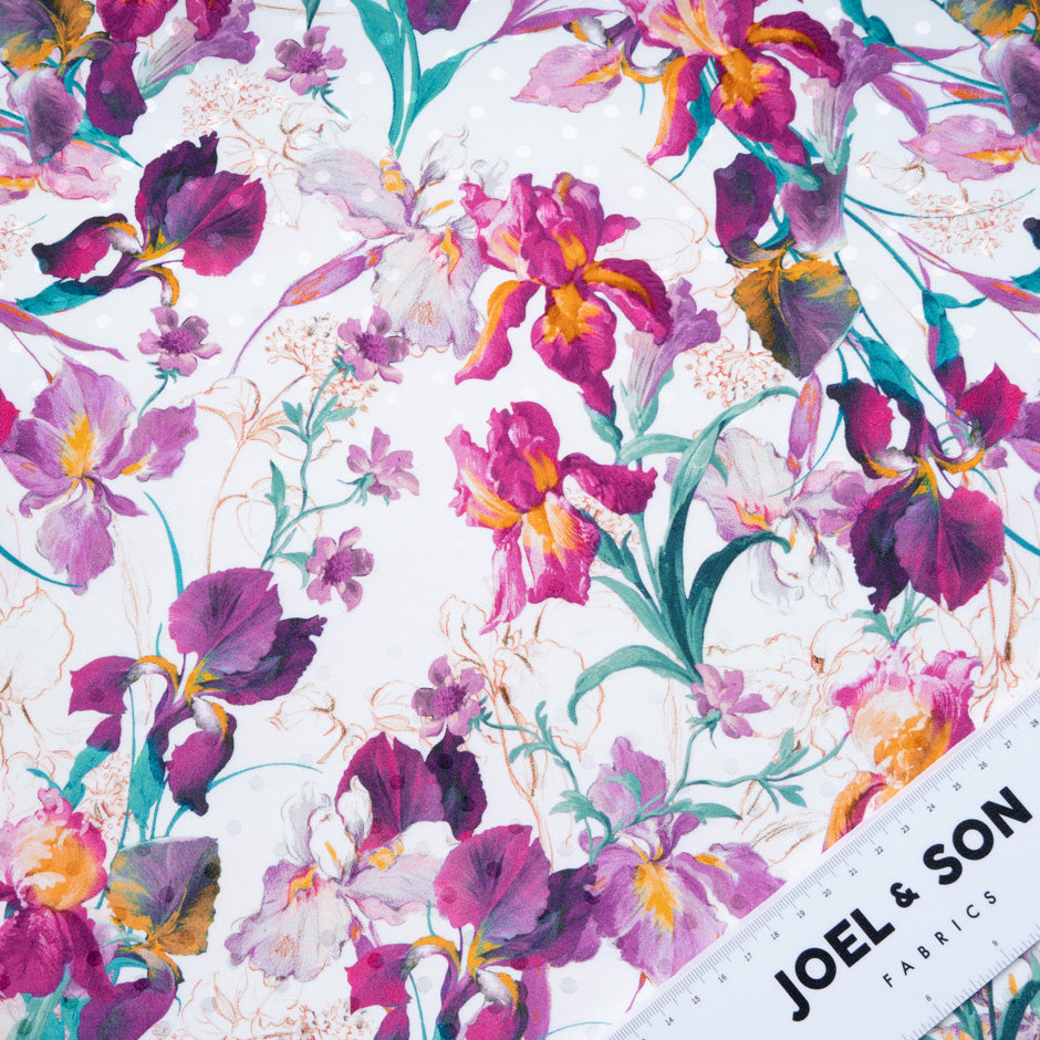 Magenta Pink Floral Printed Silk Jacquard