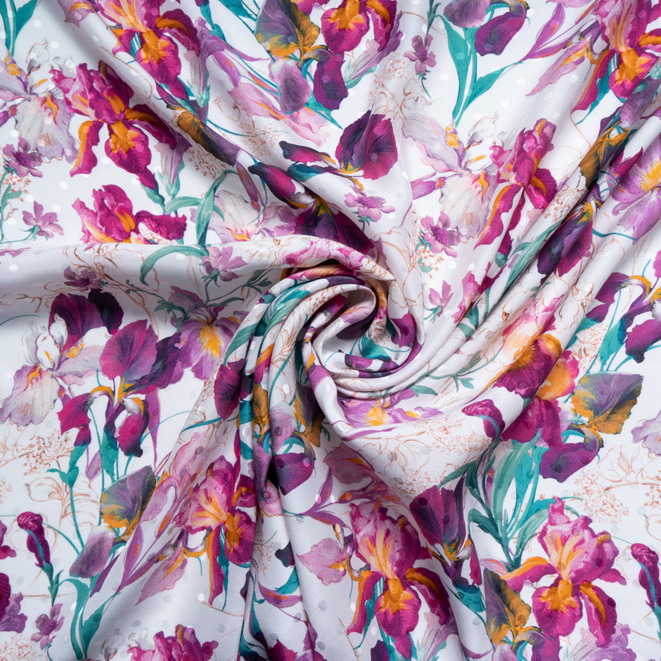 Magenta Pink Floral Printed Silk Jacquard