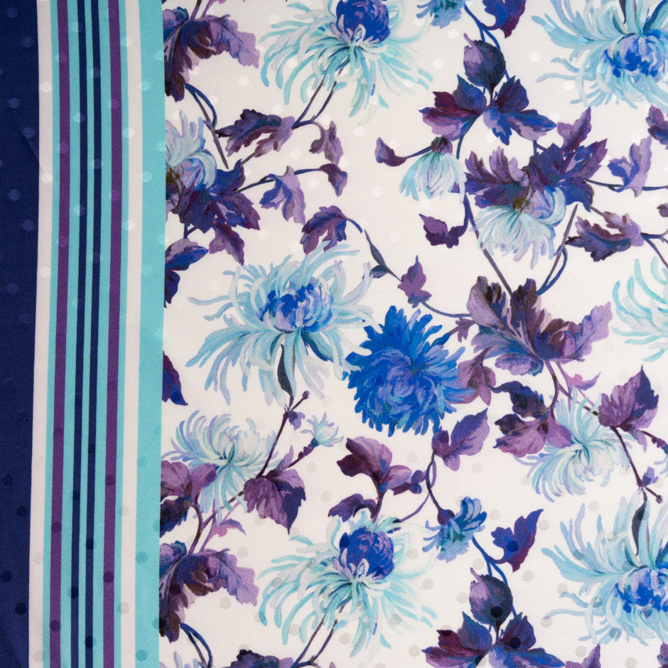 Blue & Purple Floral Printed Silk Jacquard