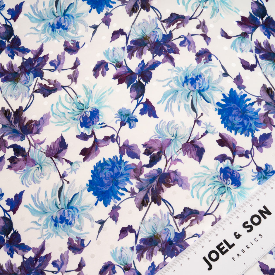Blue & Purple Floral Printed Silk Jacquard